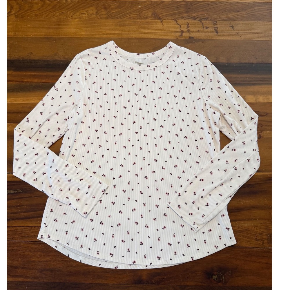 No Boundaries Womens XXL 20 Ribbed Floral Long Sleeve Top Cream Purple